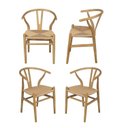 Ver imagem 1 de Kit 4 Cadeiras de Jantar Wishbone em Madeira com Assento Rattan Bege