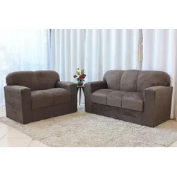Conjunto Sofá 3 e 2 Lugares Xaropinho Suede Marrom - Al Móveis - 1