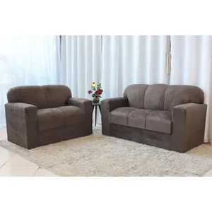 Conjunto Sofá 3 e 2 Lugares Xaropinho Suede Marrom - Al Móveis