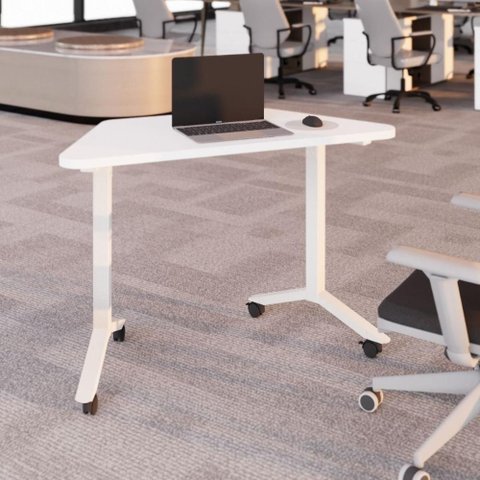 Escrivaninha Trapezoidal Orgânica 120 cm X 52 cm Pés Metal com Rodízio para Escritório e Home