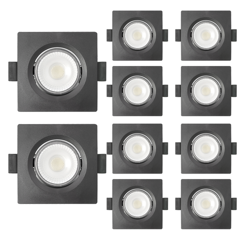 Kit 10 Spot de Led Embutir Slim Mr16 Quadrado 6w Preto Bivolt 6500k Frio