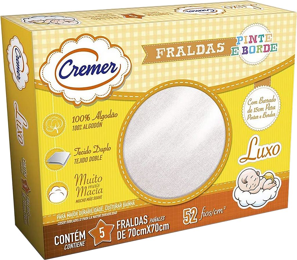 FRALDA DE PANO CREMER LUXO PINTE E BORDE C/5 FRALDAS | MadeiraMadeira