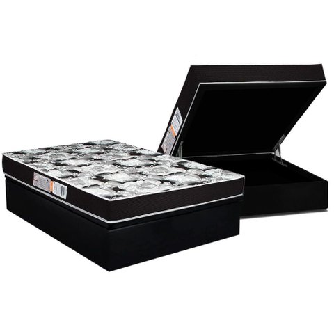 Conjunto Box Baú Casal: Colchão Espuma Luckspuma D33 Supreme Pró Saúde Black + Base Crc Suede