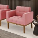 Ver imagem 2 de Poltrona Decorativa Karen Pés Fixo em Madeira Castanho Suede Rose G19 - Gran Belo