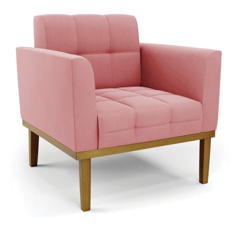 Poltrona Decorativa Karen Pés Fixo em Madeira Castanho Suede Rose G19 - Gran Belo