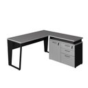 Ver imagem 2 de Mesa L Escritório 1,5m Pé Metal Armário 3 Gavetas 1 Porta F5 Cor:cinza Sagrado com Preto