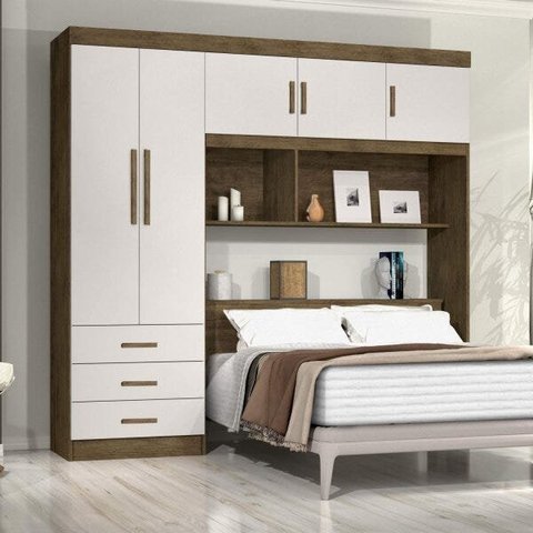 Guarda-Roupa Casal 5 Portas com Baú Cancun Yescasa Marrom/Jequitibá/Off White