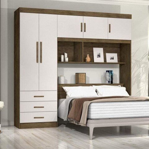 Guarda-Roupa Casal 5 Portas com Baú Cancun Yescasa Marrom/Jequitibá/Off White