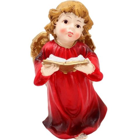 Enfeite Anjo Vermelho Anjinho com Livro em Resina Natal 13cm