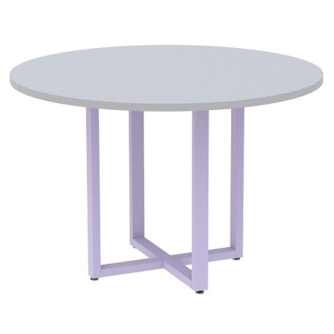 Mesa de Reunião Redonda P25 Pandin 110 Cm (largura) Tampo Mdp Cinza Pé Aço Tubular Lilás