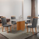 Ver imagem 1 de Mesa de Jantar Olímpia 120 cm Tampo MDF Vidro Canto Copo com 4 Cadeiras Aline