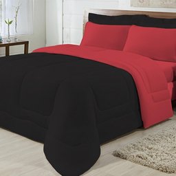 Kit 04 Peças Edredom Casal King Preto com Vermelho - 1