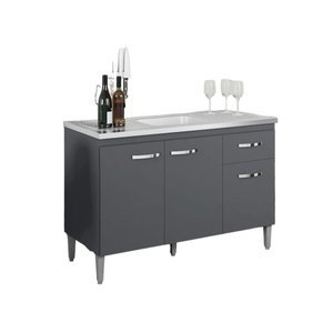 Balcão Gabinete para Cozinha Gabriela 120cm 3 Portas 1 Gaveta:cinza