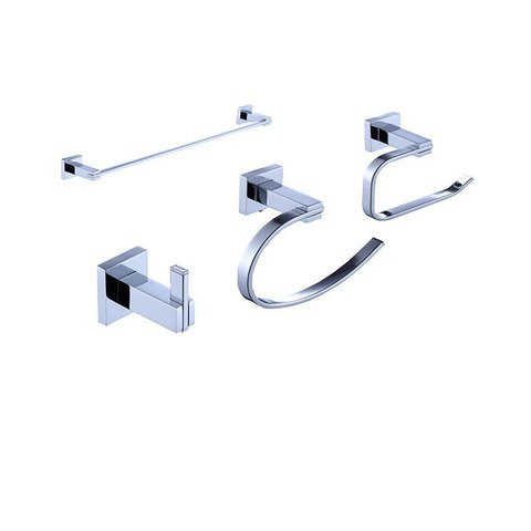 Kit Acessórios de Banheiro Lavabo 4 Peças Cromado Luxo Ikab04
