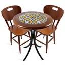 Ver imagem 1 de Conjunto Mesa Madeira Azulejo 60cm - Bistrô Fixa 78cm + 2 Cadeiras 43 - Natural - Anos Dourados