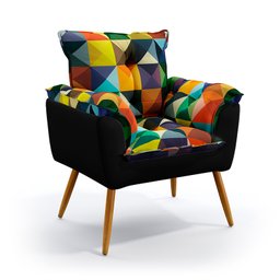 Kit 2 Poltronas Beta Suede Estampado Colorido com Preto Aradecor - 2