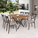 Ver imagem 1 de Conjunto de Mesa 6 Cadeiras Karina Bege/Bronze/Linho