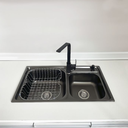 Ver imagem 4 de Kit Cuba Cozinha Gourmet Pia Dupla Acessorios e Torneira Perfil em L Slim Luxo Preta Brinovar