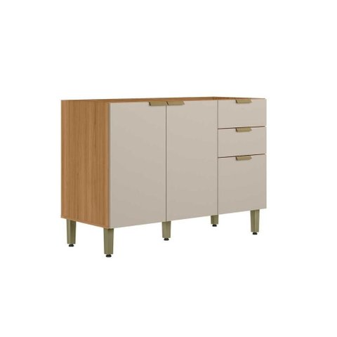 Balcão de Cozinha Modulado Selena C/ 3 Porta e 2 Gavetas S/ Tampo 120cm Jequitiba/off White Fosco