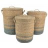 Cesto de Palha Natural Seagrass Cilíndrico com Tampa M Azul Lili Casa Único - 2
