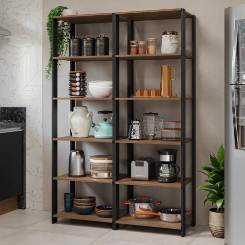 Armário Estante Multiuso Organizador 10 Prateleiras 118cm Rustic/preto Madesa