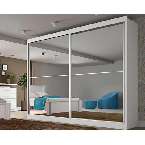 Guarda Roupa Casal 2 Portas de Correr e 4 Gavetas C/ Espelho Verona Plus Branco - Europa