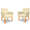 Ver imagem 1 de Kit 2 Poltronas Cadeira com Capitonê para Sala Clássica e Confortável em Suede Bege