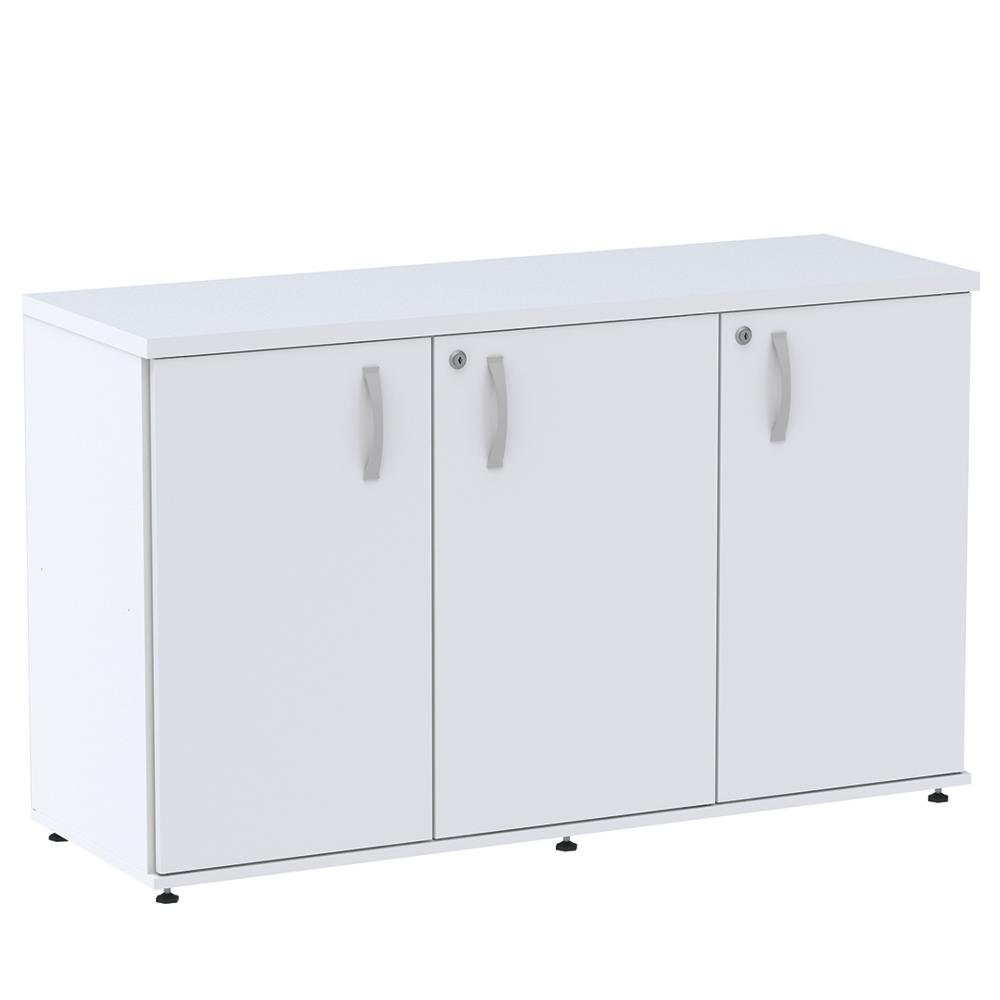 Armário Baixo Credenza PE25 Pandin 121,50 cm (largura) em MDP Cor Liso Branco com Três Portas