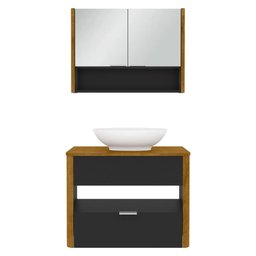 Kit Gabinete de Banheiro Santorini Ii com Espelheira e Cuba Preto Fosco/naturale - 6