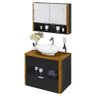 Kit Gabinete de Banheiro Santorini Ii com Espelheira e Cuba Preto Fosco/naturale - 2