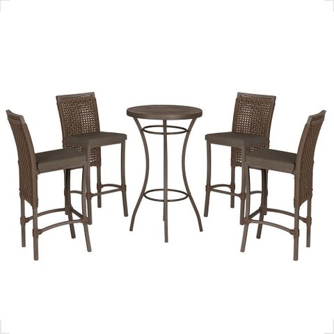 Mesa Bistrô e 4 Banquetas Roma Marrom Corda Náutica Estofado 9 Trama Original