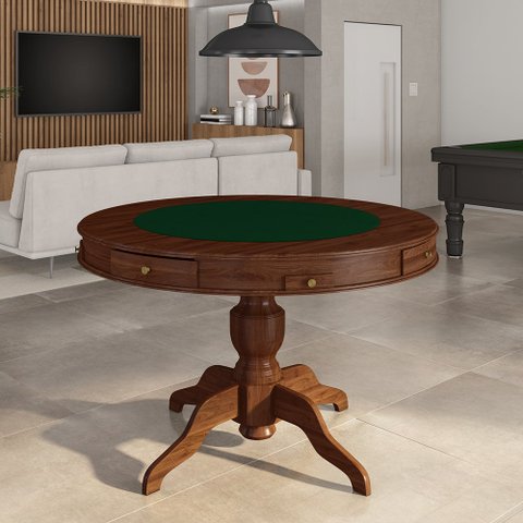 Mesa de Jogos Carteado 4 Lugares Bellagio com Gavetas e Tampo Reversível Base Estrela com Tecido Imb