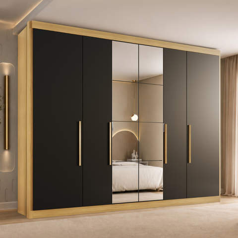 Guarda-Roupa Casal Valencia 6 Portas 6 Gavetas com Espelho