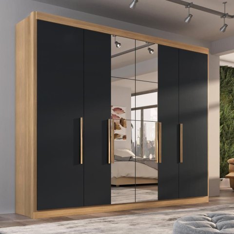 Guarda-Roupa Casal Valencia 6 Portas 6 Gavetas com Espelho