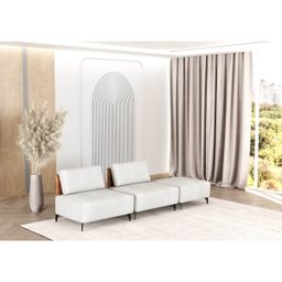 Sofá Dream Box com Puff 3,00m em Boucle Alaska Natural e Corino Durango Terracota - Home Mobily - 2