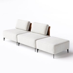 Sofá Dream Box com Puff 3,00m em Boucle Alaska Natural e Corino Durango Terracota - Home Mobily