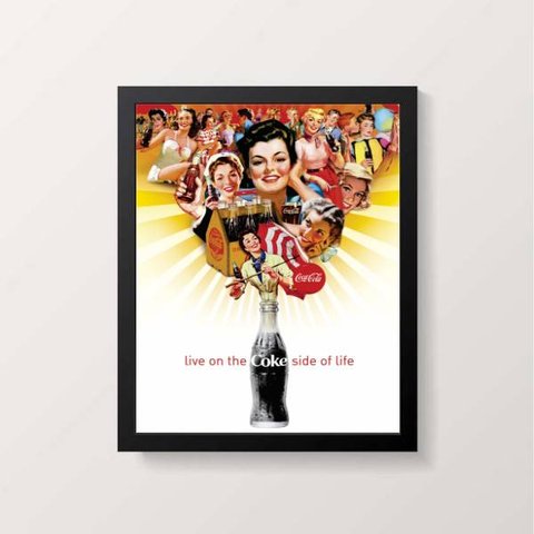 Quadro Coca-Cola Garrafa e Mulheres 24x18cm - com vidro:Madeira preta