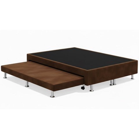 Cama Box Casal C/ Cama Auxiliar Suede 40x138x188 - Santo Box:marrom