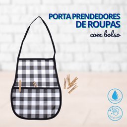 Porta Prendedores Roupas com Bolso Avental 40x33 Cm Xadrez Preto - 3