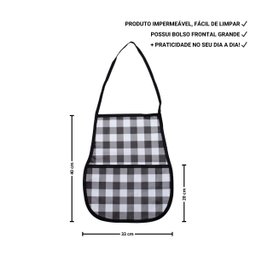 Porta Prendedores Roupas com Bolso Avental 40x33 Cm Xadrez Preto - 4