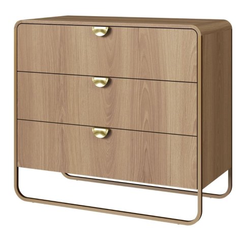 Cômoda Orgânica Luna Artesano 90 Cm (largura) em Mdp Hanover Três Gavetas Base Metal Dourado