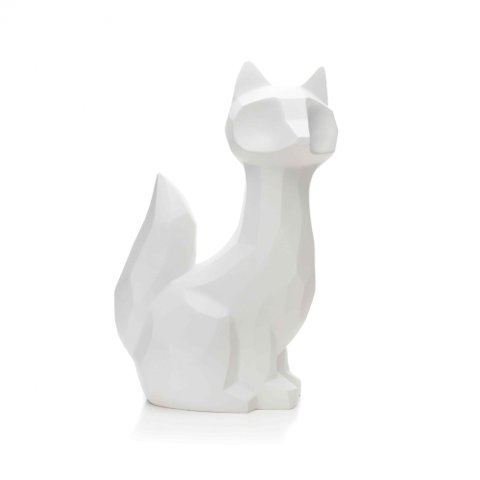 Escultura Decorativa Raposa em Resina Branco Mate 25x16 cm - D’Rossi
