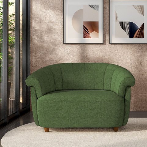 Sofá Namoradeira Decorativa Latvia 150cm Pés de Madeira Linho Verde G45 - Gran Belo