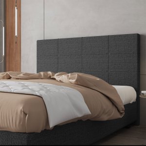 Cabeceira Estofada Casal Queen Size 160 Cm Marte Linho Preto Skybox