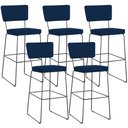 Ver imagem 1 de Kit 05 Banquetas para Cozinha Sala de Jantar Base em Aço Allana L02 Suede Azul Marinho - Lyam Decor