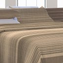 Ver imagem 3 de Kit Cobre Leito Queen Com Fronhas 3 Peças Tecido Piquet Algodão Listrado Bege e Tabaco