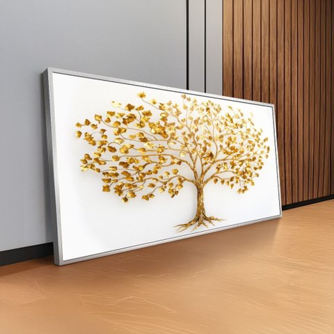 Quadro Arvore da Riqueza: Moldura Branca Canvas com Vidro/ 150x75