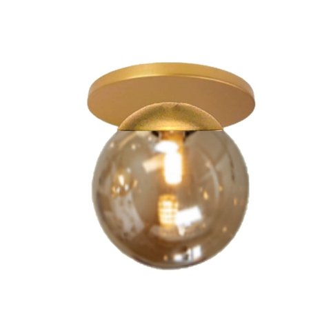 Plafon Moderno Dourado Globo de Vidro Sala Corredor Lavabo Arevo Iluminação Vidro Fumê