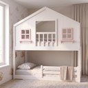 Ver imagem 2 de Beliche Infantil Montessoriano com Varanda e Grade Proteção Casinha Dos Sonhos Madeira Maciça