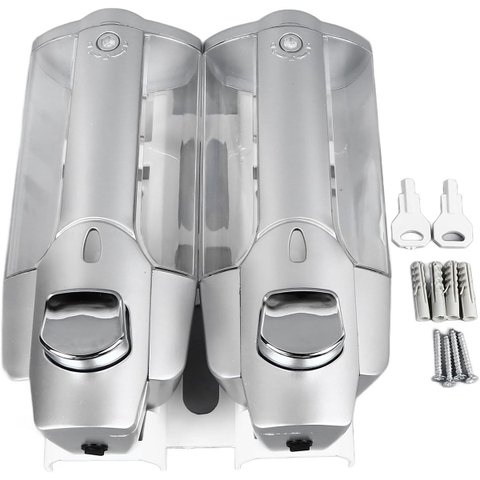 Dispenser Duplo Liquido Alcool Gel Sabonete Shampoo Condicionador Hotel Banheiro Loja Comercio Shopp